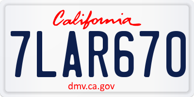 CA license plate 7LAR670