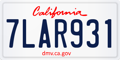 CA license plate 7LAR931