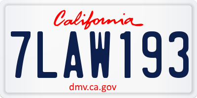 CA license plate 7LAW193