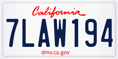 CA license plate 7LAW194