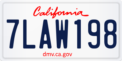 CA license plate 7LAW198