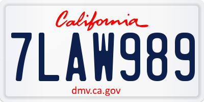 CA license plate 7LAW989