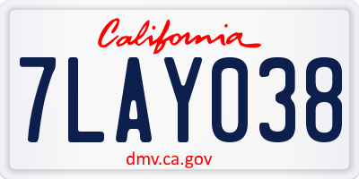 CA license plate 7LAY038