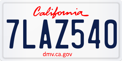 CA license plate 7LAZ540