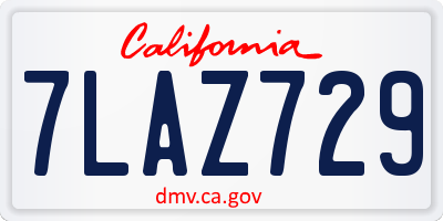 CA license plate 7LAZ729