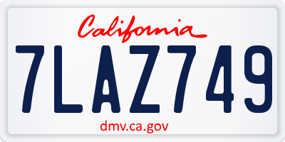 CA license plate 7LAZ749