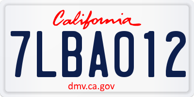 CA license plate 7LBA012
