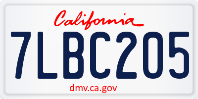 CA license plate 7LBC205