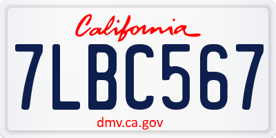 CA license plate 7LBC567