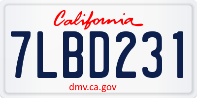 CA license plate 7LBD231