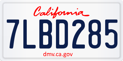CA license plate 7LBD285
