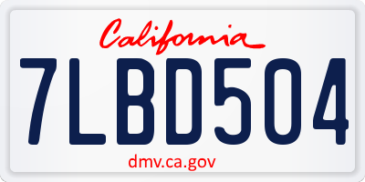 CA license plate 7LBD504