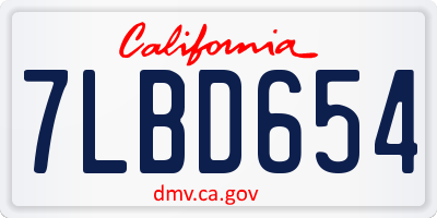 CA license plate 7LBD654