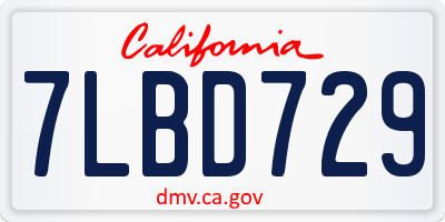 CA license plate 7LBD729
