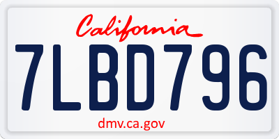 CA license plate 7LBD796
