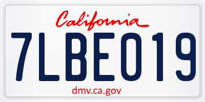 CA license plate 7LBE019