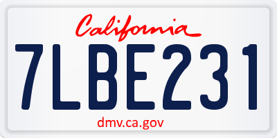 CA license plate 7LBE231