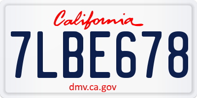 CA license plate 7LBE678