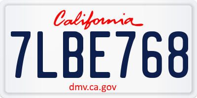 CA license plate 7LBE768