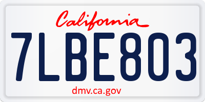 CA license plate 7LBE803