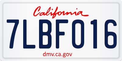 CA license plate 7LBF016