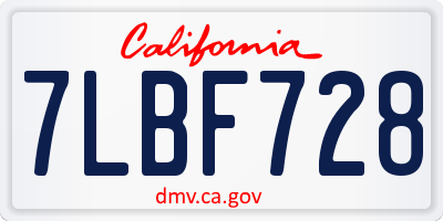 CA license plate 7LBF728