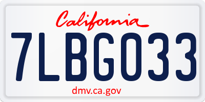 CA license plate 7LBG033