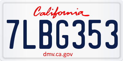 CA license plate 7LBG353