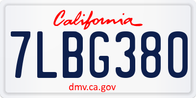 CA license plate 7LBG380