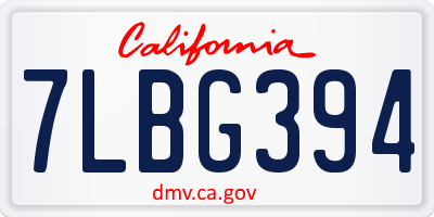 CA license plate 7LBG394