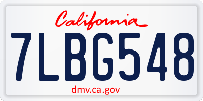 CA license plate 7LBG548