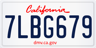 CA license plate 7LBG679
