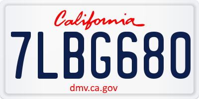 CA license plate 7LBG680
