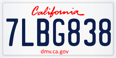 CA license plate 7LBG838