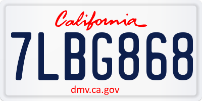 CA license plate 7LBG868