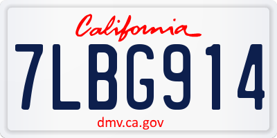CA license plate 7LBG914