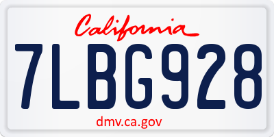 CA license plate 7LBG928
