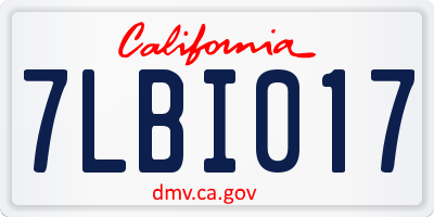 CA license plate 7LBI017