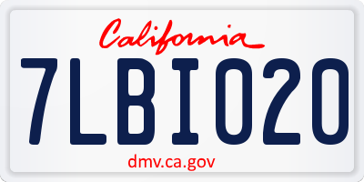 CA license plate 7LBI020