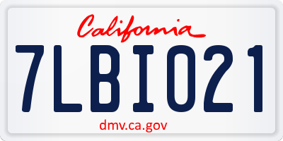 CA license plate 7LBI021