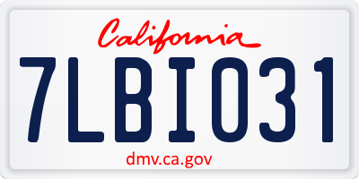 CA license plate 7LBI031