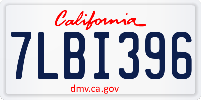 CA license plate 7LBI396