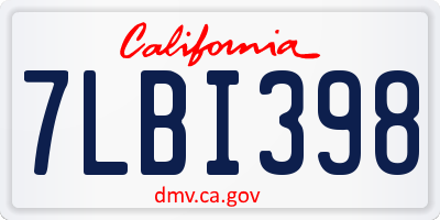 CA license plate 7LBI398