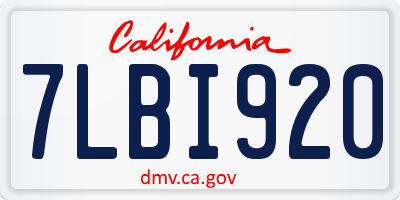 CA license plate 7LBI920