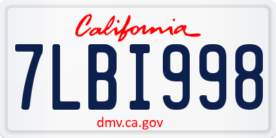 CA license plate 7LBI998