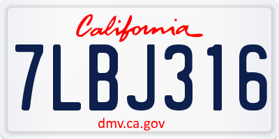 CA license plate 7LBJ316