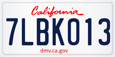 CA license plate 7LBK013