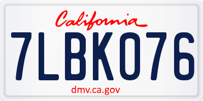 CA license plate 7LBK076