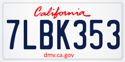 CA license plate 7LBK353