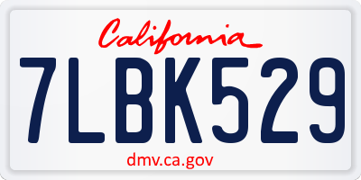 CA license plate 7LBK529